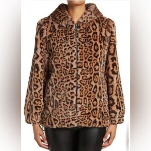 Rebecca Minkoff Brown Leopard Print Teddy Jacket, Animal print fur coat, Luxury
